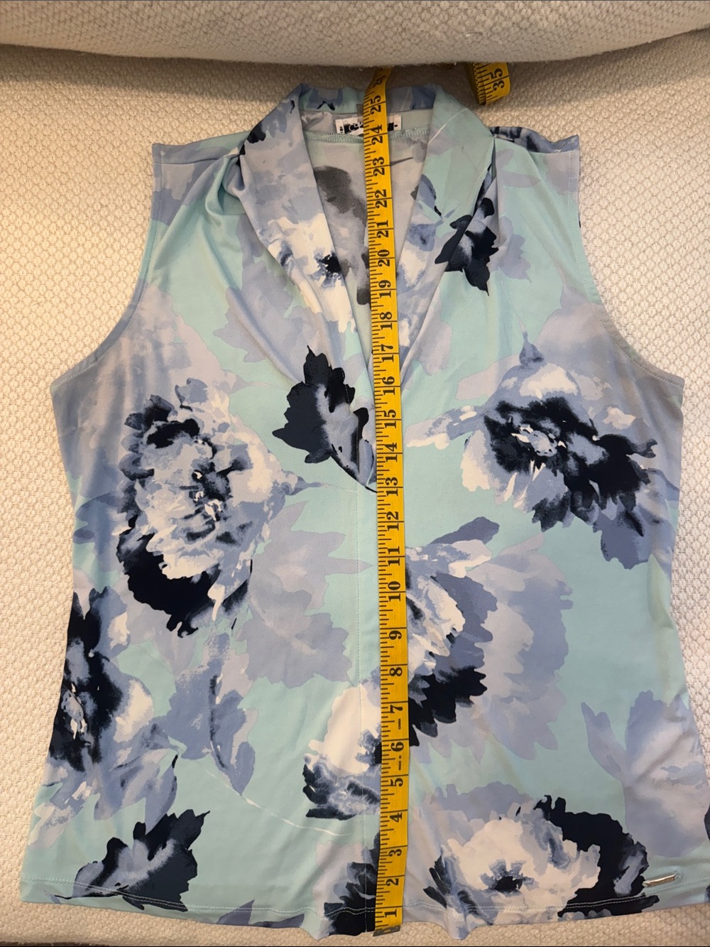 Calvin Klein Mint and Navy Floral Sleeveless V-Neck Top - Picture 7 of 7